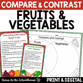 Preview of Compare and Contrast Fruits and Vegetables Worksheets & Activity Sheets