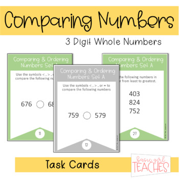 Preview of Compare and Order 3 Digit Whole Numbers Task Cards
