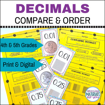 Preview of Comparing & Ordering Decimals to the 100ths Place Cards Games Activities