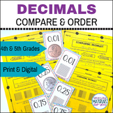 Comparing & Ordering Decimals to the 100ths Place Cards Ga