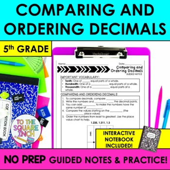 Preview of Comparing and Ordering Decimals Notes & Practice | + Interactive Notebook Pages