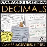 Comparing and Ordering Decimals - Notes - Task Cards - Gam