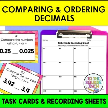 Preview of Comparing and Ordering Decimals Task Cards | Math Center Practice Activity