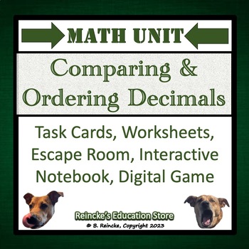 Preview of Comparing and Ordering Decimals Unit (worksheets, game, escape room) 5th Grade