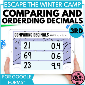 Preview of Comparing and Ordering Decimals and 2D Shapes Winter Escape Room Google Forms™