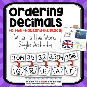 Preview of Comparing and Ordering Decimals to Thousandths - What's the Word Style Game!