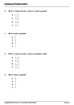 comparing and ordering fraction multiple choice questions