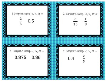 Preview of Comparing and Ordering Fractions, Decimals and Mixed Numbers Task Cards