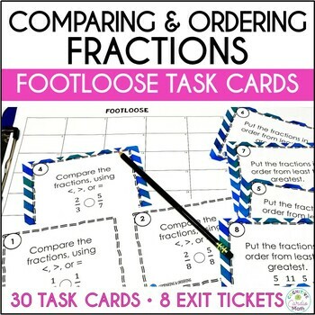 Preview of Comparing and Ordering Fractions 4th Grade Math Task Cards and Exit Tickets
