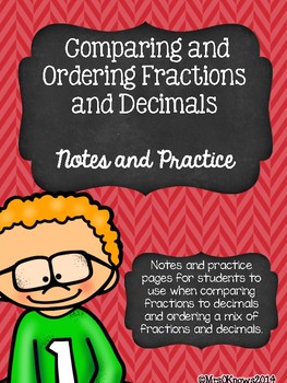 Preview of Comparing and Ordering Fractions and Decimals Notes and Practice