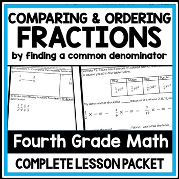 Preview of Comparing & Ordering Fractions with Unlike Denominators Worksheets 4th Grade