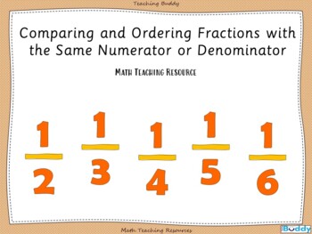 Preview of Comparing and Ordering Fractions with the Same Numerator or Denominator