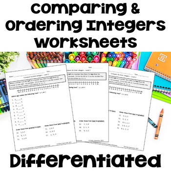 Preview of Comparing and Ordering Integers Worksheets - Differentiated