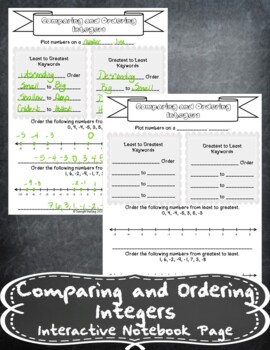 Preview of Comparing and Ordering Integers Notes Handout + Distance Learning