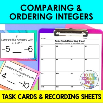 Preview of Comparing and Ordering Integers Task Cards | Math Center Practice Activity