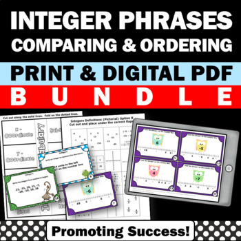 Preview of Integers Comparing Ordering Positive and Negative Numbers Task Cards BUNDLE