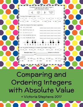 Preview of Comparing and Ordering Integers with Absolute Value