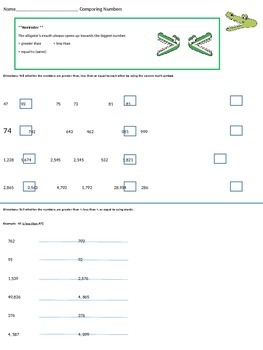 Preview of Comparing and Ordering Numbers 2nd and 3rd grade