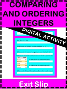 Preview of Comparing and Ordering Positive and Negative Integers DIGITAL Exit Slip