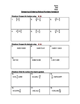 lesson 2 homework practice compare and order rational numbers