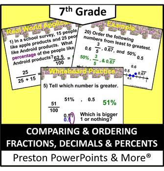 Preview of (7th) Comparing and Ordering Fractions, Decimals, and Percents in a PowerPoint
