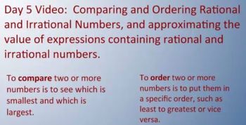 Preview of Comparing and Ordering Rational and Irrational Numbers