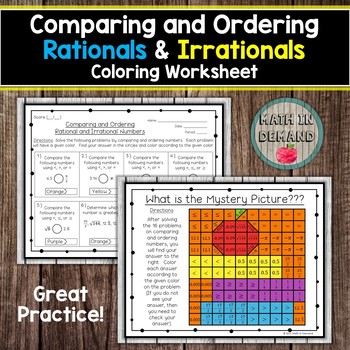 Preview of Comparing and Ordering Rationals and Irrationals Coloring Worksheet