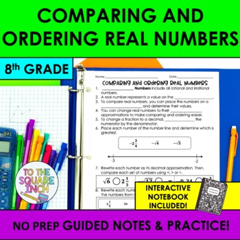 Preview of Comparing and Ordering Real Numbers Notes & Practice | Guided Notes