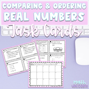 Preview of Comparing and Ordering Real Numbers Task Cards | TEKS 8.2D