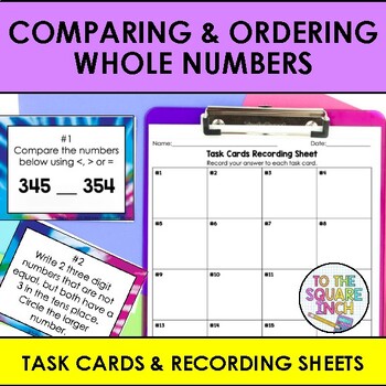 Preview of Comparing and Ordering Whole Numbers Task Cards | Math Center Practice Activity