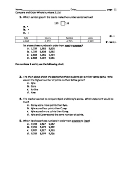 Preview of Comparing and Ordering numbers up to four digits test prep questions