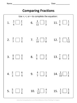 Comparing and Simplifying Fractions Worksheet Practice Set | TpT