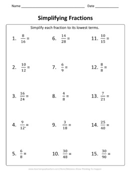 Comparing and Simplifying Fractions Worksheet Practice Set | TpT