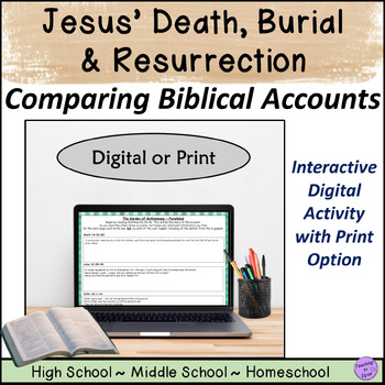 Preview of Comparing bible verses of Jesus death and resurrection digital activity