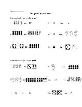 Preview of Comparing number up to 20 with models FRENCH