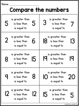 Comparing Numbers Worksheets by Learning Juniors | TpT