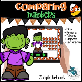 Preview of Comparing numbers to 20 Halloween Boom Cards Distance learning