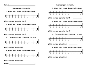 Preview of Comparing numbers using a number line