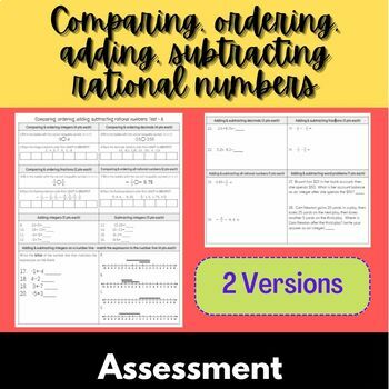 Preview of Comparing, ordering, adding, subtracting rational numbers: assessment / review 