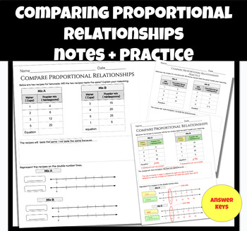 Preview of Comparing proportional relationships notes and practice