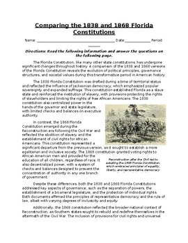 Preview of Comparing the 1838 and 1868 Florida Constitutions: Text, Images, & Assessment