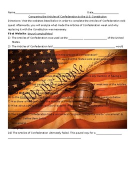 Preview of Comparing the Articles to the Constitution Webquest