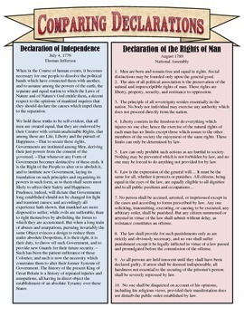 Preview of Comparing the Declaration of Independence & Declaration of the Rights of Man