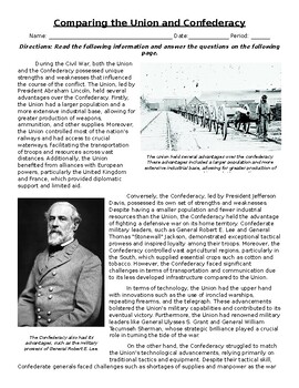 Preview of Comparing the Union and Confederacy: Informational Text, Images, and Assessment