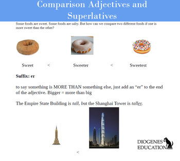 Preview of Comparison Adjectives, Superlatives, and Suffixes (ESL/Primary Years) L.3.1g