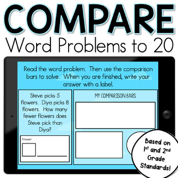 Preview of Word Problems to 20 Using Comparison Bars 1st Grade Math for Google Slides