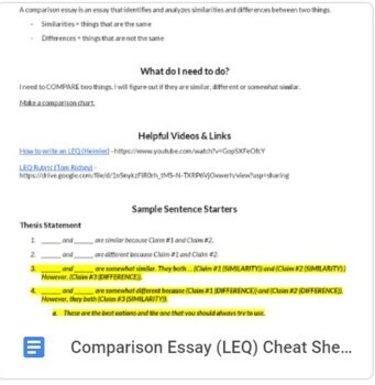 Preview of Comparison Essay Quick Guide (AP History)