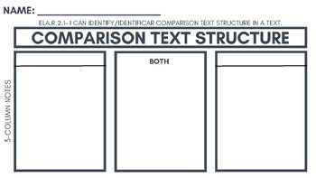 Preview of Comparison Text Structure: 3-Column Notes