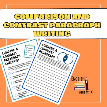 Comparison and Contrast Paragraph Writing Worksheet by English with Ms C