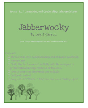 Preview of Comparison -- written, oral, multimedia -- Jabberwocky, by Lewis Carroll